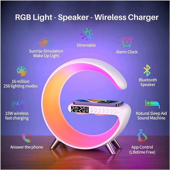 RGB G-LAMP  FAST WIRELESS CHARGING  BLUETOOTH SPEAKER G-63 Gadget Bazaar